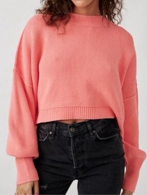 FREE PEOPLE Women's Cropped Ribbed Sweater - Coral Pink